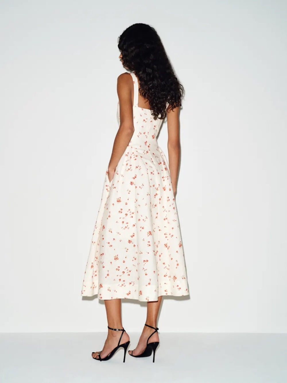 NEW Reformation Birdie Linen Sleeveless Midi Dress Lovie Cream Floral US 0 UK 4 - Picture 4 of 16
